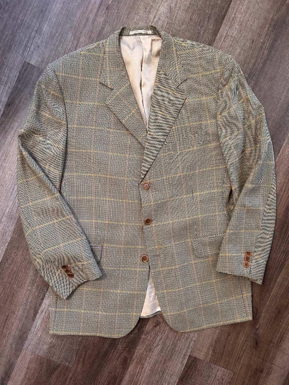 Lubiam 1911 beige brown houndstooth plaid 3 button blazer sport coat jacket 42S